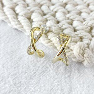 Authentic Kendra Scott Annie Infinity - Gold White Crystal Huggie Earrings